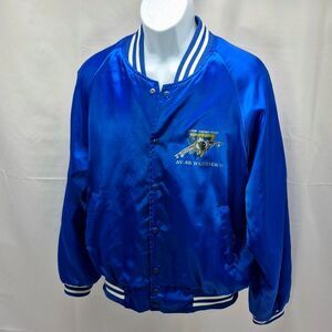 Vintage Blue Satin NADEP Cherry Point AV-8B Harrier II Bomber Jacket Men's XL...